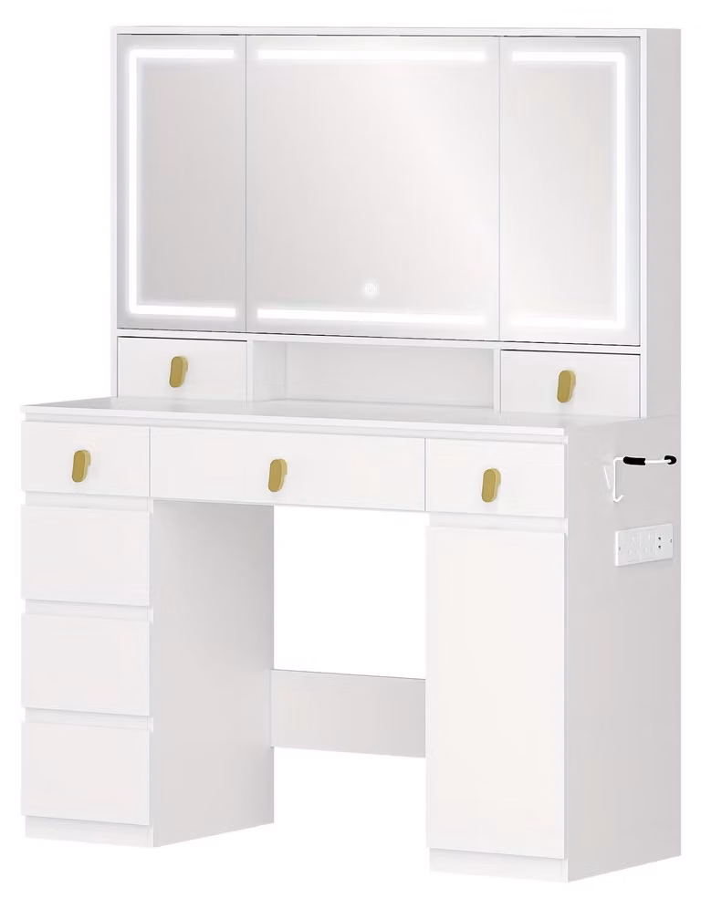 Tavolino da trucco - Comodino da trucco - Specchiera - Tavolino da toeletta - Specchiera per trucco - Grande specchio - Illuminazione LED regolabile