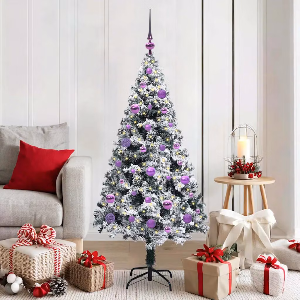 Albero di Natale artificiale moderno vidaXL verde con 150 LED bianco caldo, Altezza: 150 cm