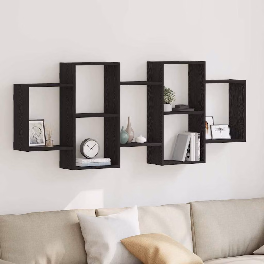 Scaffale a Parete Moderno vidaXL in MDF Nero Opaco L: 159 cm, H: 65 cm, P: 18 cm