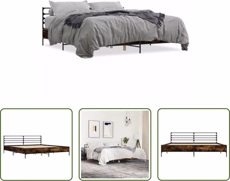 The Living Store Struttura letto in rovere fumé 180x200 cm Materiale a base di legno e metallo