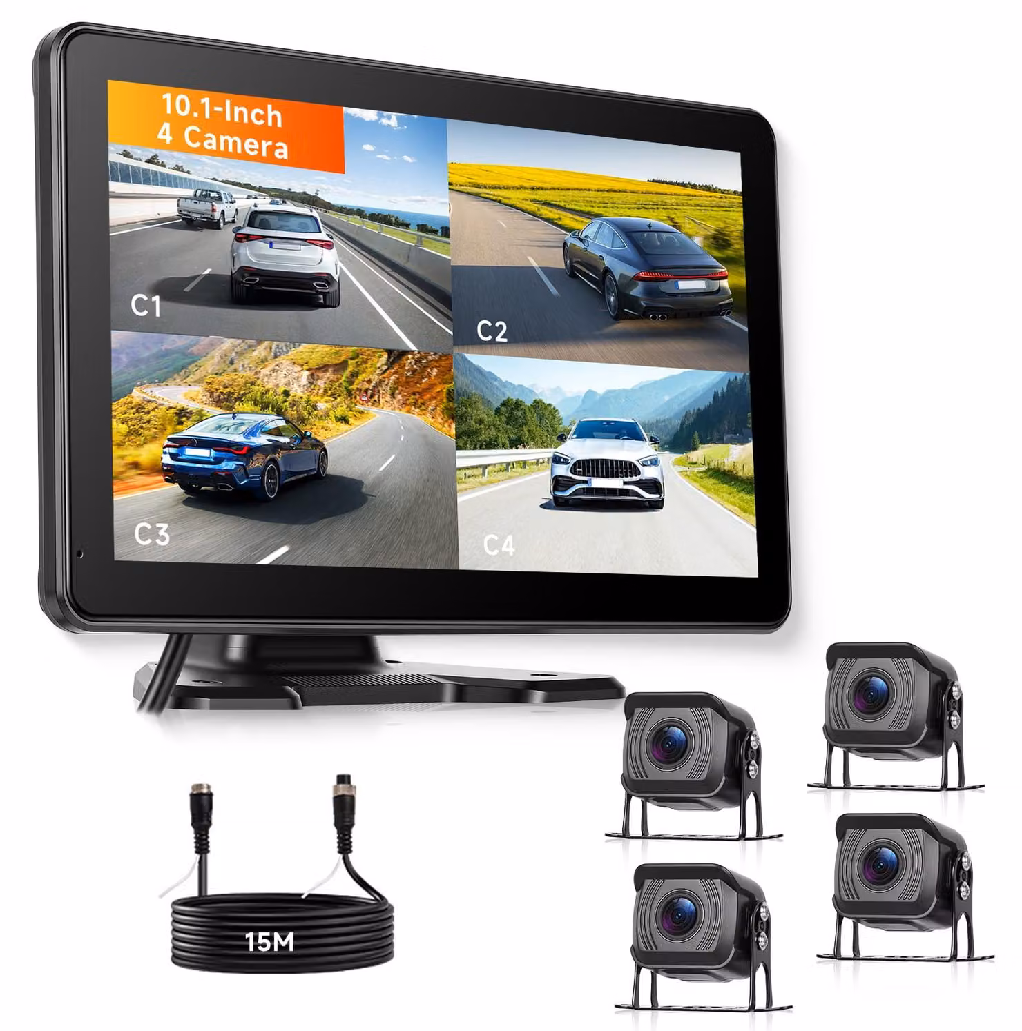 Kit telecamera per retromarcia con monitor IPS da 10,1 pollici e 4 telecamere