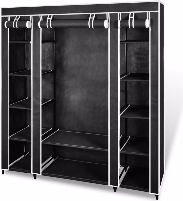 The Living Store Armadio in tessuto con scomparti appendiabiti 45×150×176 cm Nero