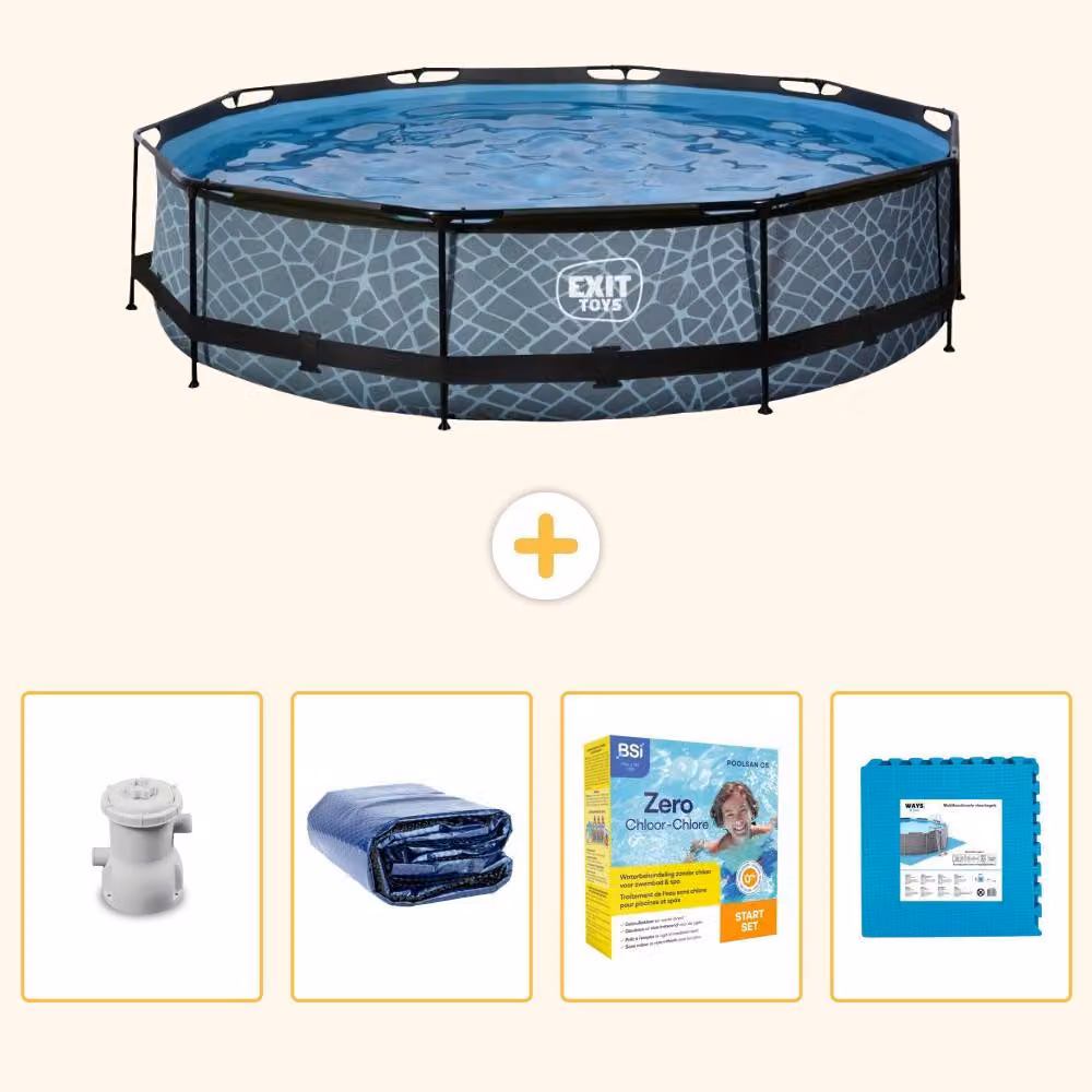 Piscina fuori terra - Design pietra - 360x76 cm - 5 pezzi - SCB23