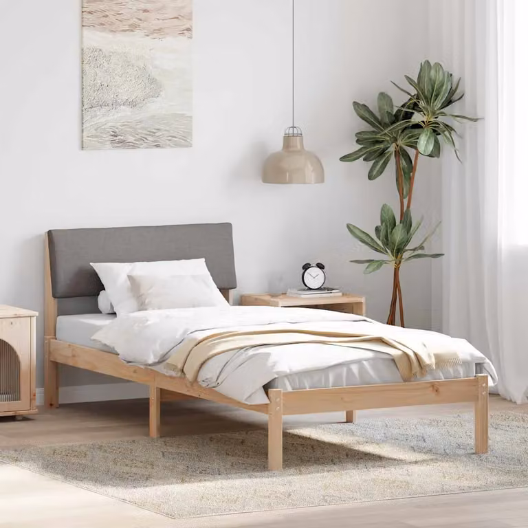 Struttura del letto con testiera vidaXL in legno di pino, marrone, beige e grigio, 90 x 200 cm