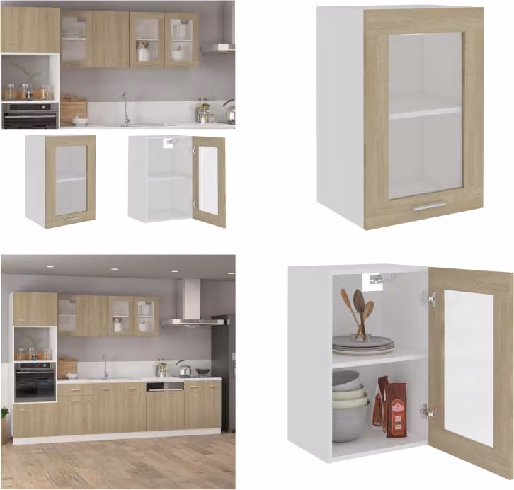 vidaXL Vetrinetta sospesa Sonoma rovere 40x31x60 cm in legno - Vetrinetta sospesa - Vetrinette sospese - Mobiletto da cucina - Mobiletti da cucina