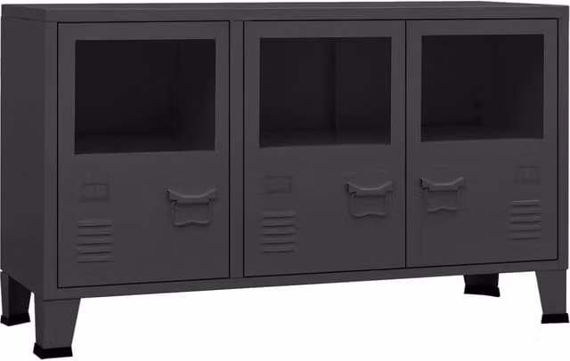 Credenza cassettiera armadio mobile portaoggetti organizzador cucina soggiorno salotto industriale 105 x 35 x 62 cm metallo e vetro antracite 02_0035678