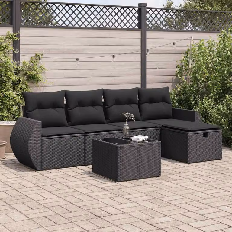 Maison Exclusive - Set da giardino 6 pezzi con cuscini in polyrattan nero
