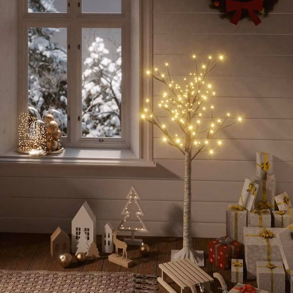 Albero di Natale Salice Bianco vidaXL con 128 LED a luce bianca calda per interno ed esterno, Altezza: 1,2 m