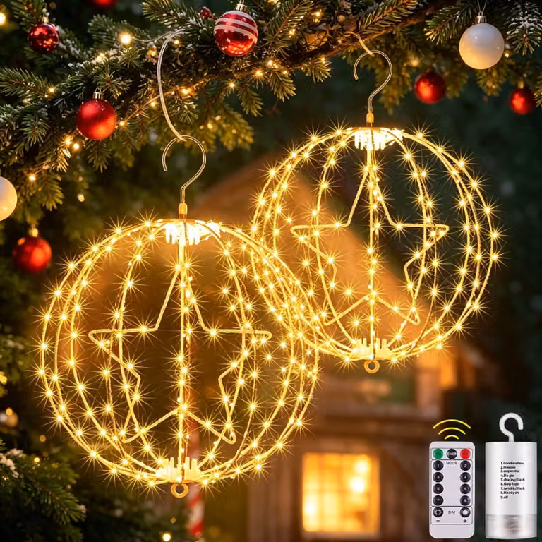 Sfere luminose a LED, diametro 30 cm, 200 LED bianco caldo, confezione da 2, alimentate a batteria