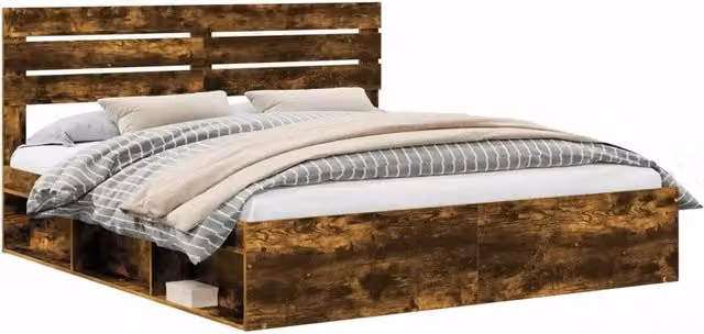 Letto matrimoniale | Letto per adulti | Struttura del letto Rovere fum¨¦ 200 x 200 cm Pino massello
