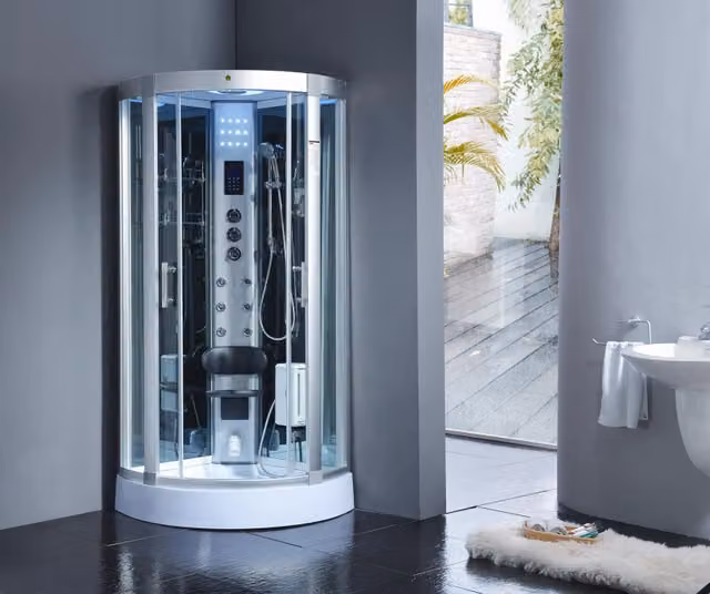 Cabina Doccia Idromassaggio Sicorage Myala con Bagno Turco, Cromoterapia e Touch Screen, Colore Bianco e Argento, L/P/H: 90 x 90 x 210 cm