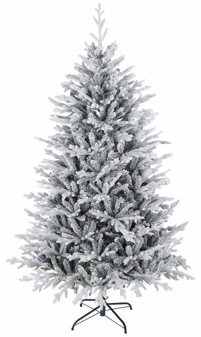 Albero di Natale artificiale, altezza 180 cm, con effetto neve, rami folti, ignifugo, color verde