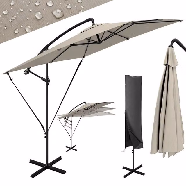 Ombrellone a Sbalzo in Metallo e Poliestere con Protezione UPF 50+, Colore Beige, L/P: 247 x 247 cm – 1