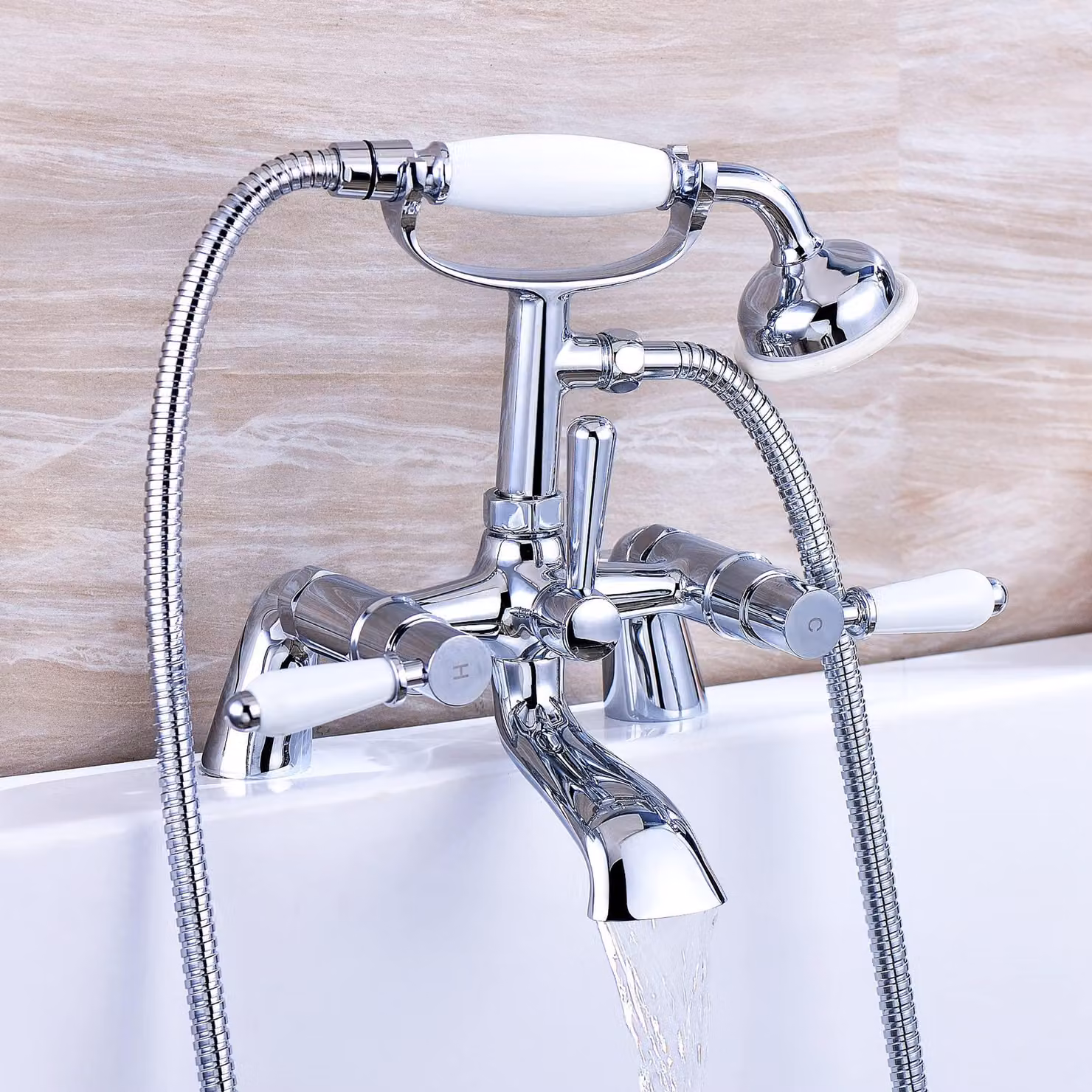 Miscelatore per doccia da parete, cromo/bianco, con due manopole, distanza tra i fori di montaggio: 180 mm