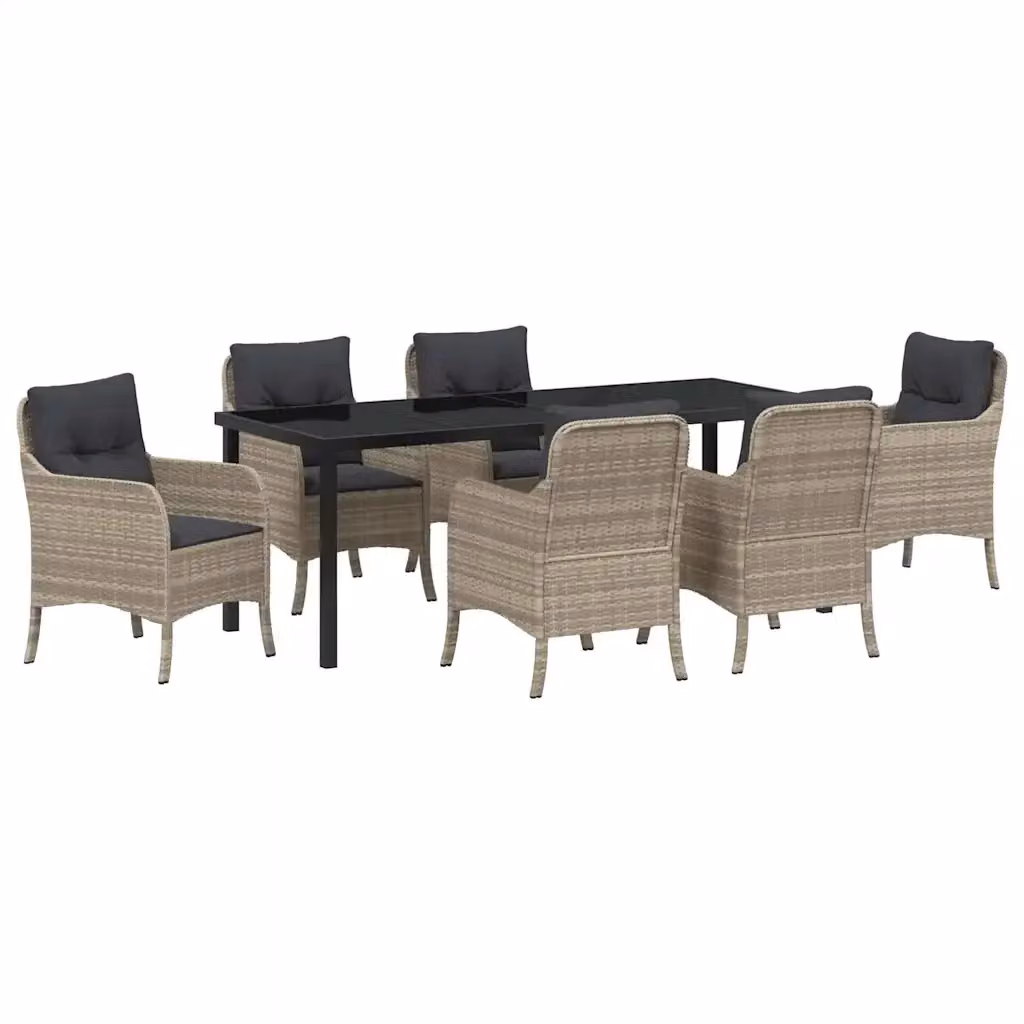 Set da pranzo da giardino moderno vidaXL in polyrattan e vetro, 7 pezzi, Grigio – 2