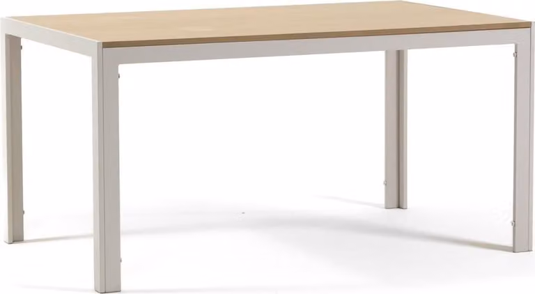 Tavolo rettangolare da interno 150×90 cm – Struttura in alluminio e piano in MDF, elegante e versatile per cucina, sala da pranzo e soggiorno – NOAH – Bianco/Legno