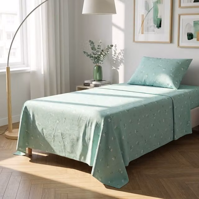 Completo letto 1 piazza e mezza fiorellini verde