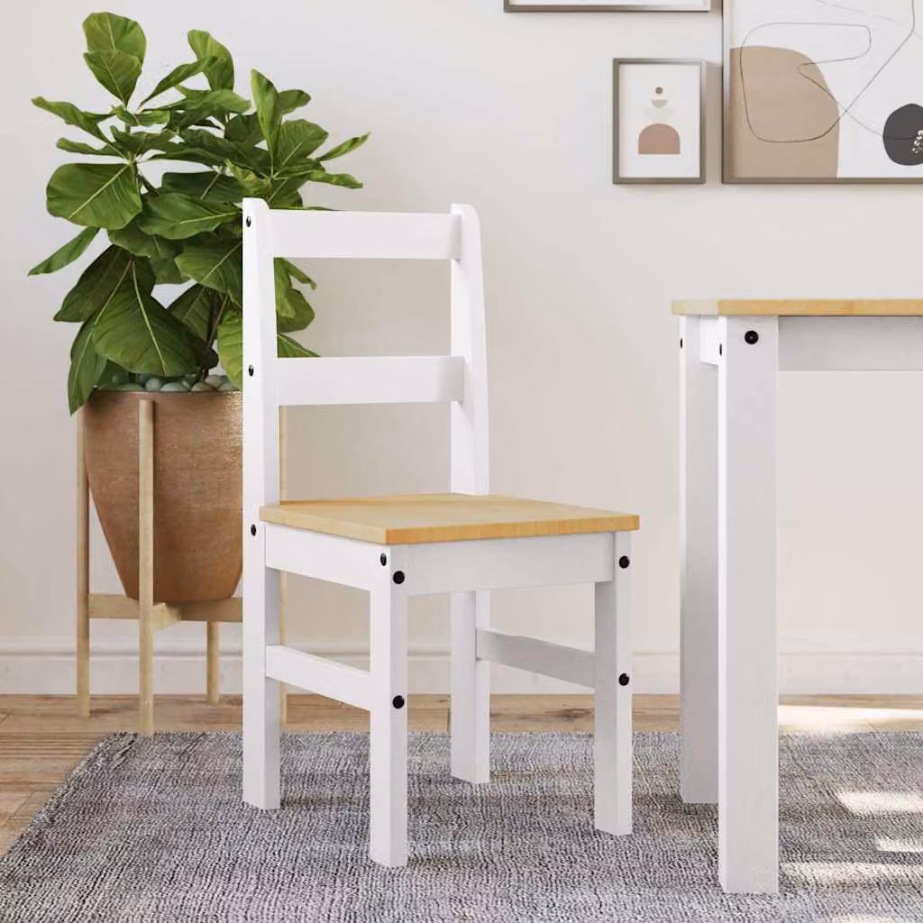 Set di 2 sedie da pranzo Panama vidaXL in legno massello di pino bianco, stile minimalista, H 105 x L 30 x P 45 cm