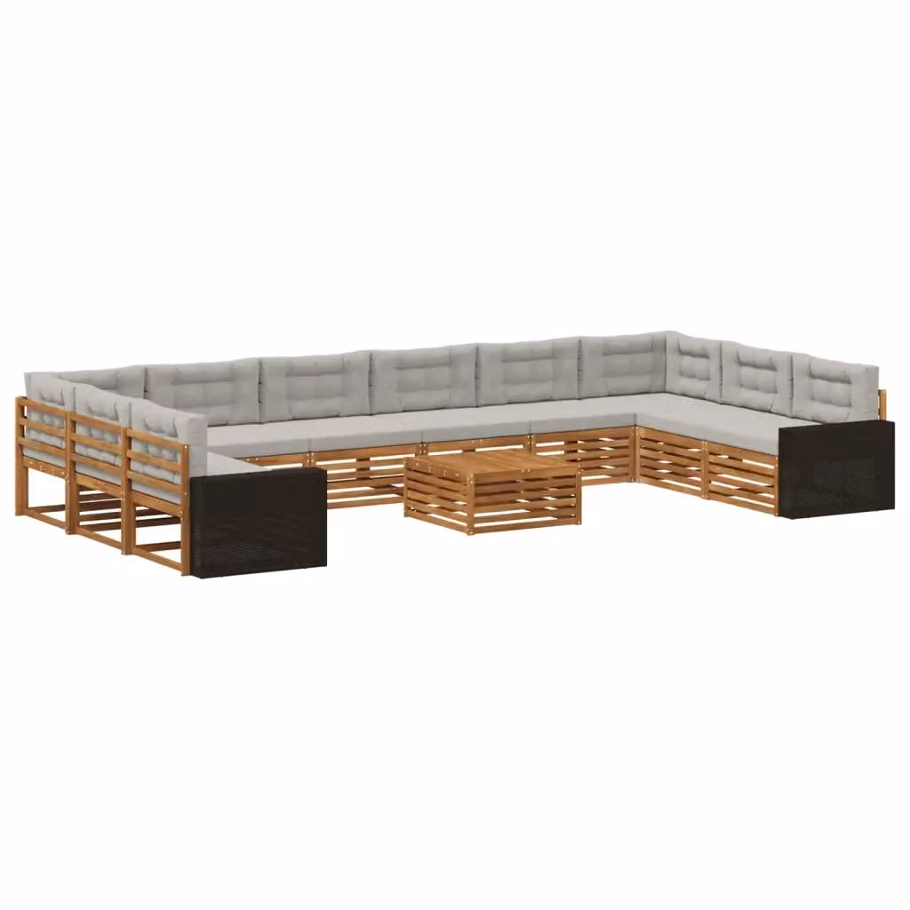 Set di divani da giardino vidaXL in legno di acacia con 11 pezzi, beige e grigio – 2