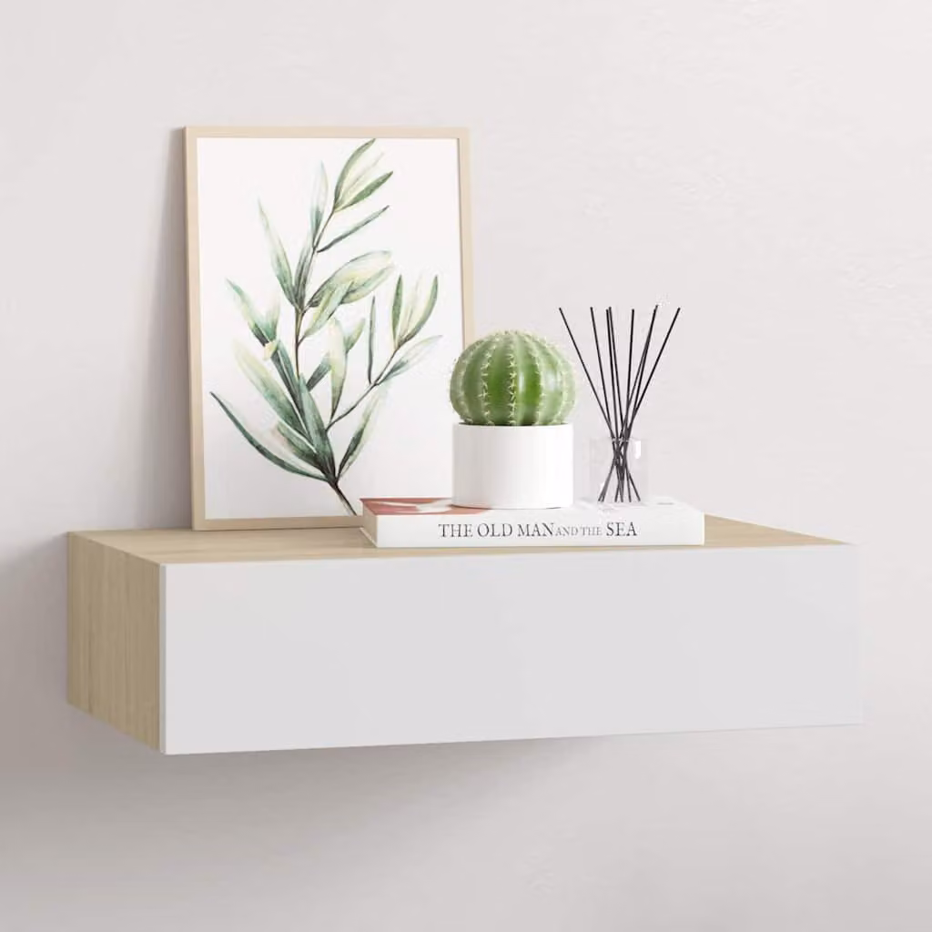 vidaXL Mensola a muro con cassetti in MDF, rovere e bianco, L 40 cm x P 23,5 cm x H 10 cm