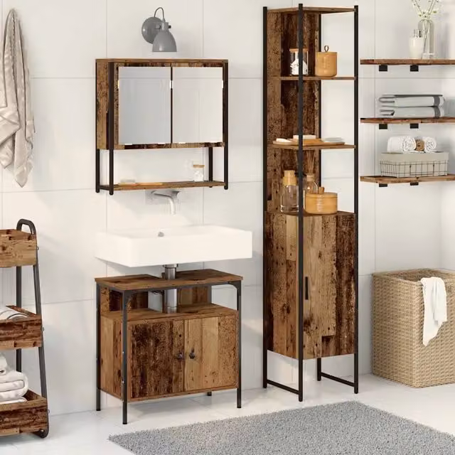 Set di mobili per il bagno 3 pz Legno vecchio 3332575