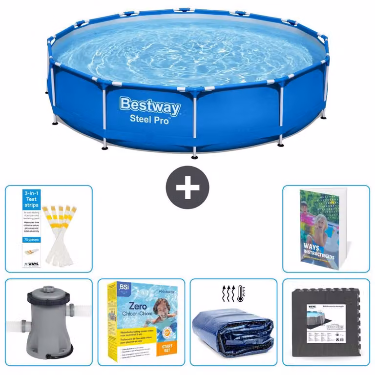 Piscina gonfiabile Bestway Steel Pro, rotonda, dimensioni 366x76 cm, composta da 5 parti, modello S285