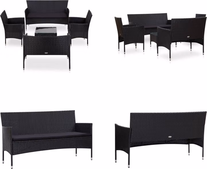 vidaXL set salotto da giardino 5 pezzi con cuscini in poly rattan nero - divano da giardino - divani da giardino - divano da giardino - divani da giardino