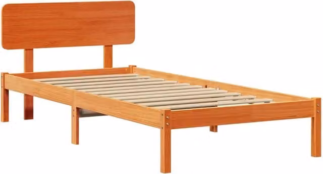Letto singolo per adulti in pino massello marrone cerato L/P/H: 100 x 200 cm