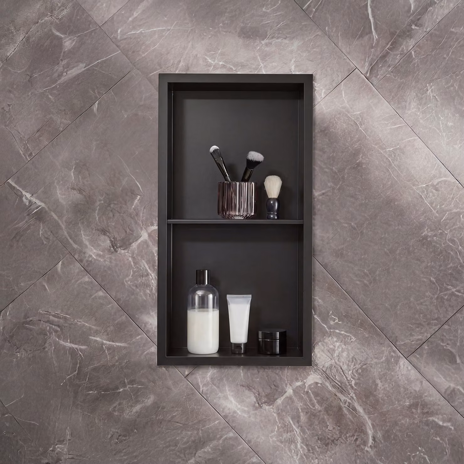 Nicchia Doccia a Muro per Bagno - 340mm x 640mm - Rettangolare con Mensola Portaoggetti - Nera