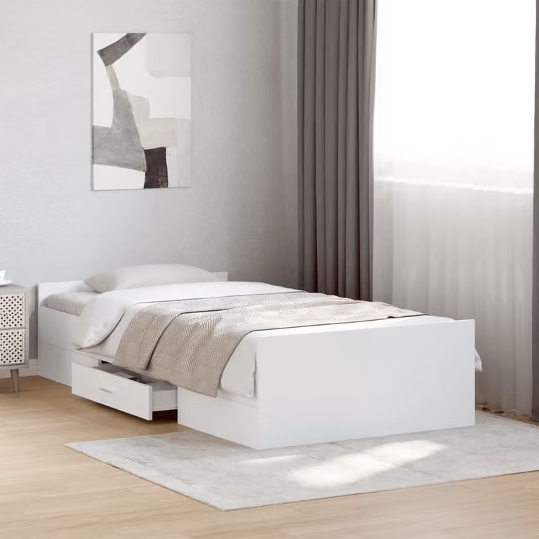 vidaXL Giroletto moderno con cassetti in legno multistrato bianco L 90 cm x P 200 cm x H 40 cm