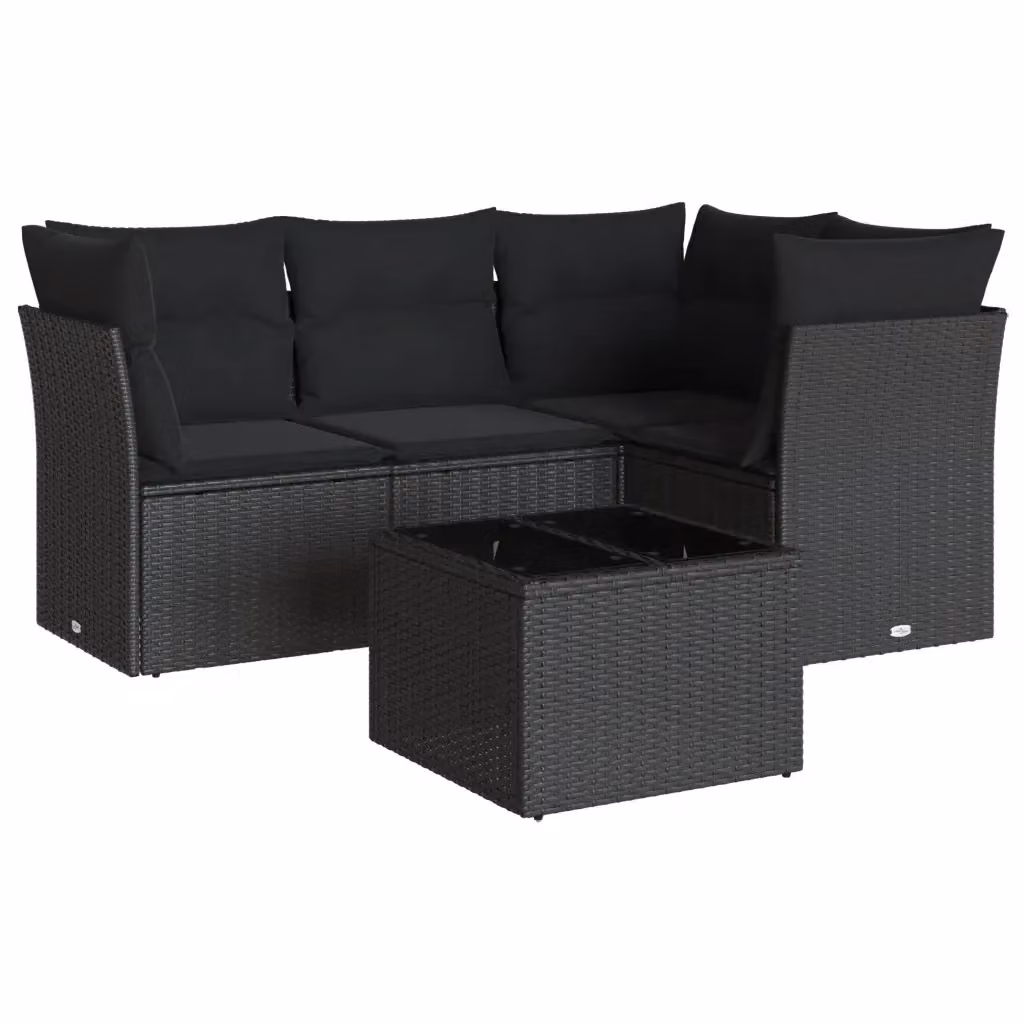 Set Divani da Giardino vidaXL 5 Pezzi a Forma di L con Tavolino in Vetro e Cuscini Neri – 2