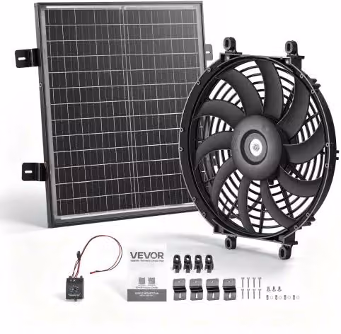 VEVOR Ventilatore Solare da Timpano Nero in Plastica con Termostato e Staffe per Tetto, Serra, Garage e Officina