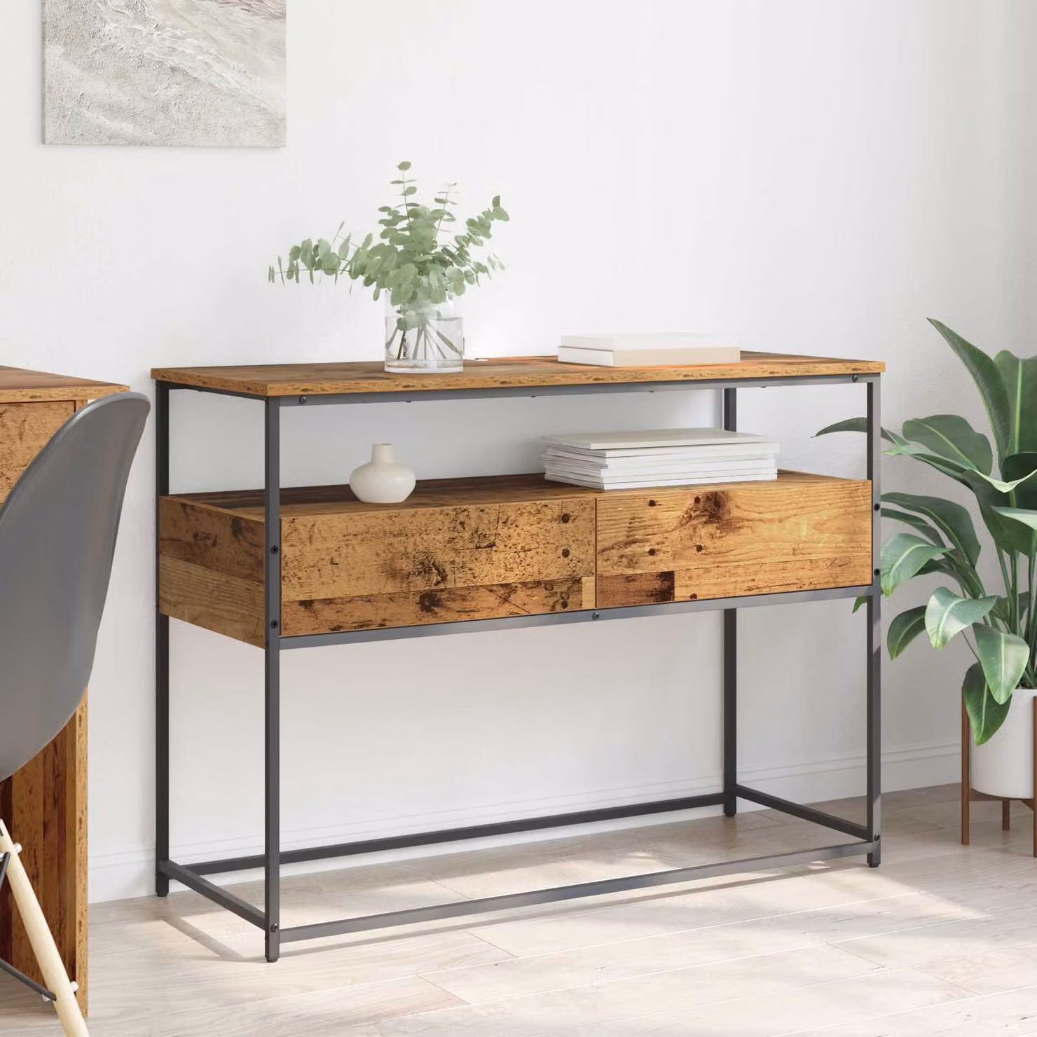 vidaXL Tavolo consolle in stile industriale color marrone L/P/H: 100 x 40 x 75 cm