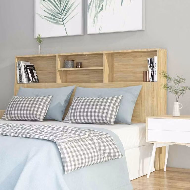 Testiera con contenitore e ripiani integrati vidaXL in Rovere Sonoma, marrone, L: 160 cm, P: 19 cm, H: 103,5 cm