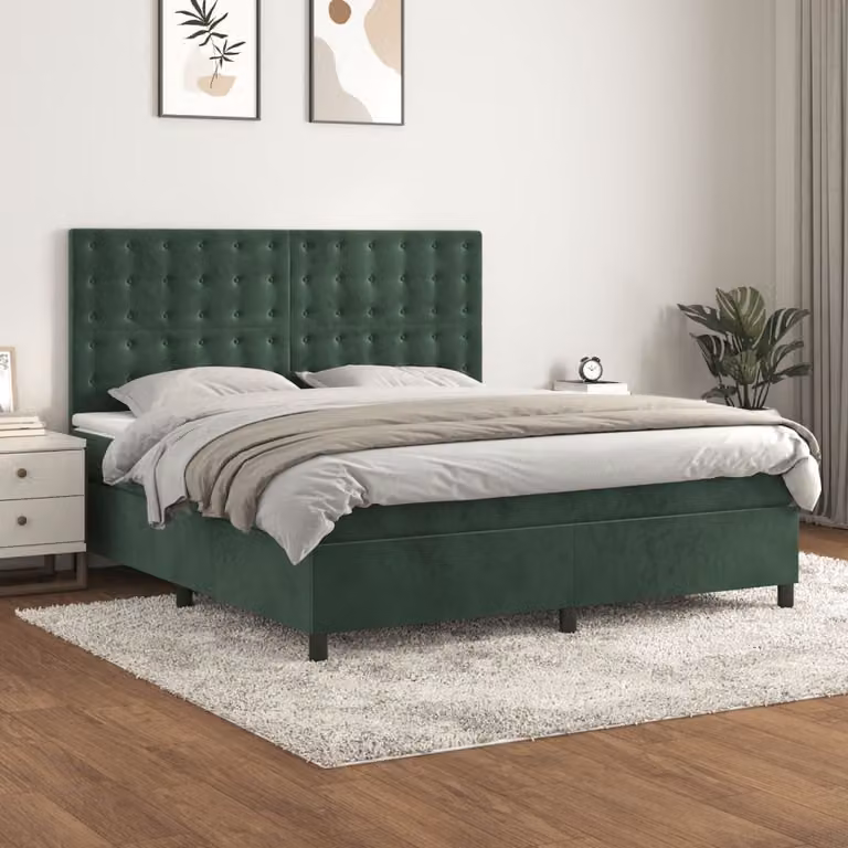 Maison Exclusive - Giroletto a Molle con Materasso Verde Scuro 160x200 cm Velluto
