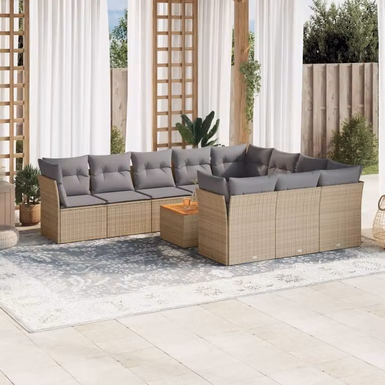 Maison Exclusive - Set Divano da Giardino 11 pz con Cuscini Beige Misto Polyrattan