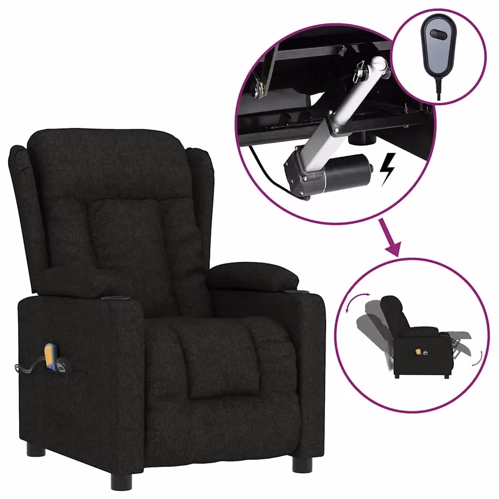 Poltrona Massaggiante Elettrica Relax vidaXL in Tessuto Nero con Braccioli – 2