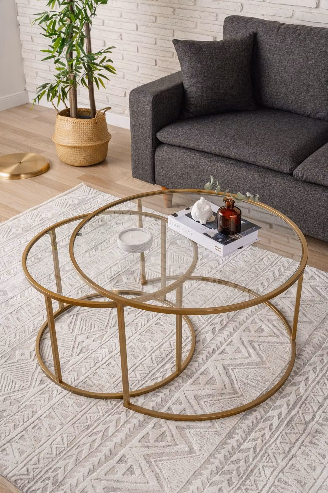 Skye Decor, Gold-Transparent-80-60, tavolini, oro, vetro, 80 x 43 x 80 cm