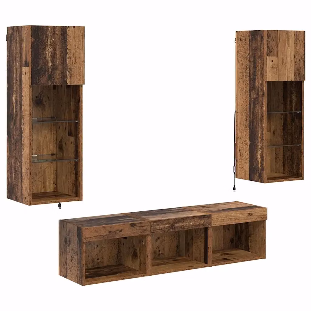 Unità TV a muro moderna vidaXL in legno e vetro, 5 pezzi, colore rovere e nero, L 152,4 x P 30,0 x H 60,0 cm – 2