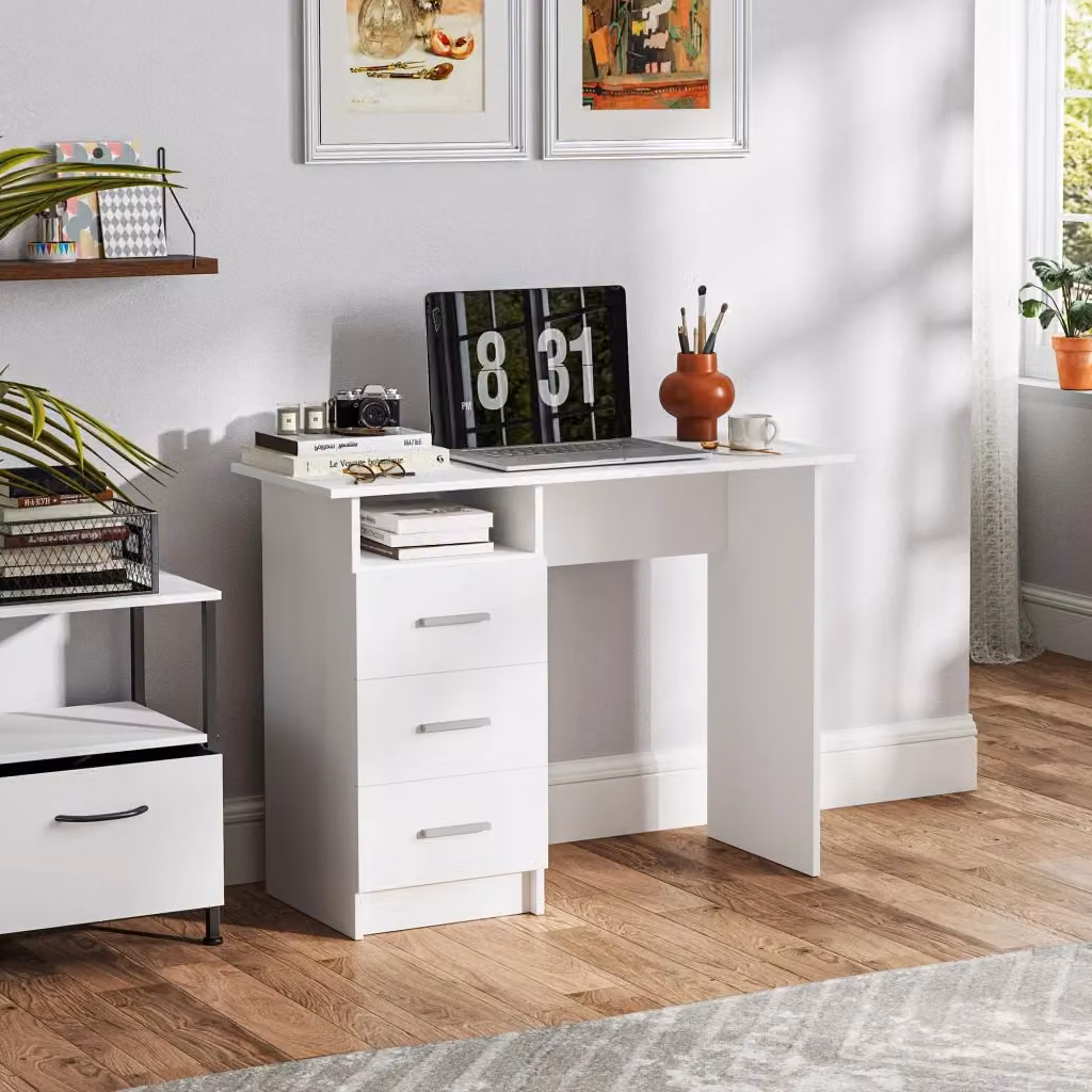 Scrivania moderna Giordanoshop in legno bianco e marrone L/P/H: 100 x 40 x 75 cm – 2