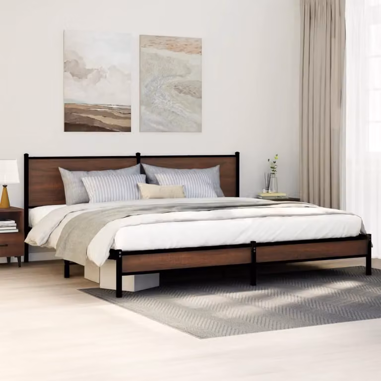 Giroletto in metallo vidaXL color rovere marrone con doghe fisse L: 198 cm, P: 207 cm, H: 91,5 cm