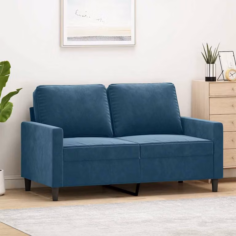 Divano a 2 posti vidaXL in velluto blu con struttura in metallo per il tuo soggiorno L: 138 cm, P: 80 cm, H: 77 cm