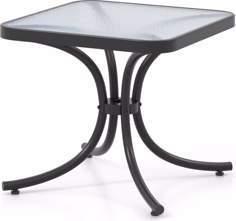 Tavolino COSTWAY, tavolino da giardino, tavolino da balcone resistente alle intemperie, tavolino con piano in vetro temperato, 50x50x45cm