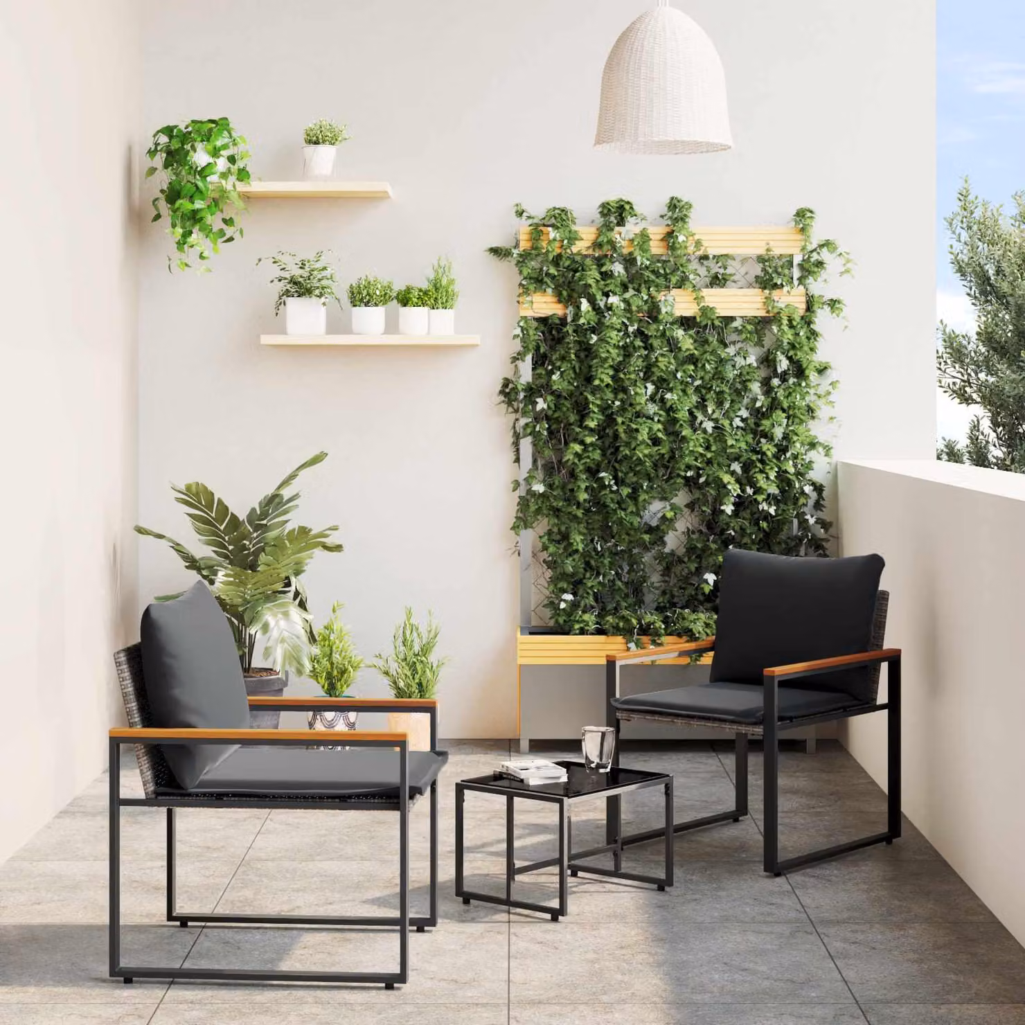 Maison Exclusive - Set di mobili da salotto, 3 pezzi, grigio e grigio scuro, in rattan