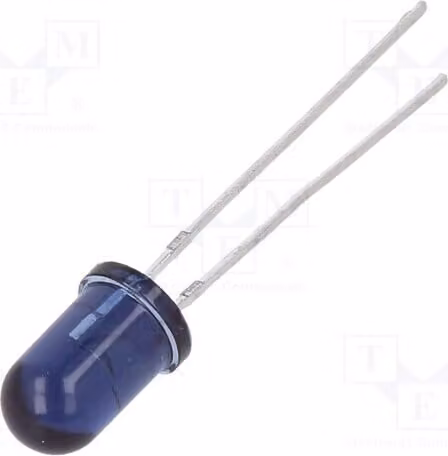 2 emettitori IR da 5 mm, 940 nm, 170 mW, colore blu-grigio, 100 mA, angolo di emissione 10°, per montaggio su circuito stampato (THT), tensione di alimentazione 1,35÷1,6 V, modello TSAL6100-AS12Z. Disponibile