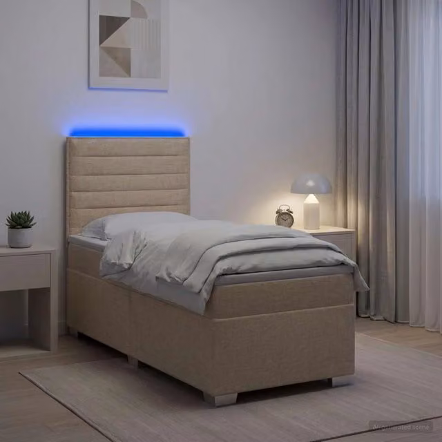 Letto box spring con materasso ibrido vidaXL in tessuto beige e bianco con base contenitore e porta USB L: 200 cm, P: 80 cm, H: 140,5 cm