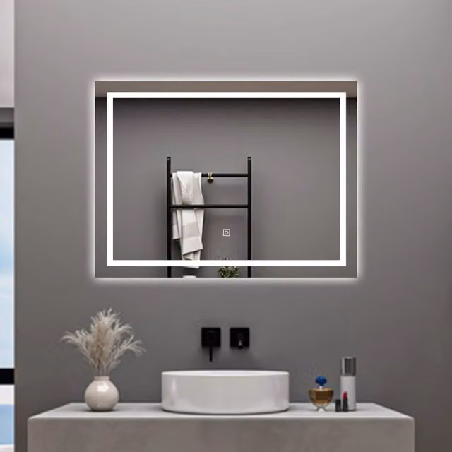 Specchio da bagno AICA rettangolare con luce LED dimmerabile, interruttore touch e funzione antiappannamento, L: 80 cm, H: 60 cm