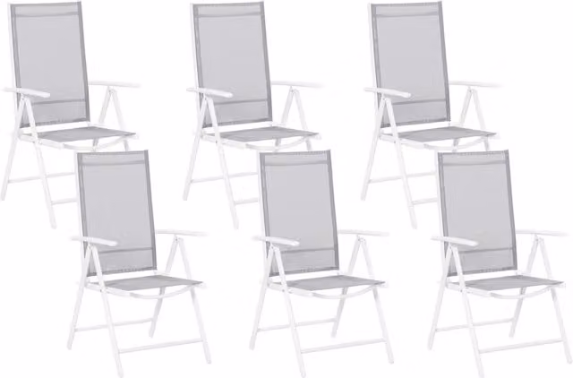 Set di 6 sedie da giardino BELIANI pieghevoli con braccioli in tessuto textilene grigio e struttura in alluminio bianco verniciato a polvere