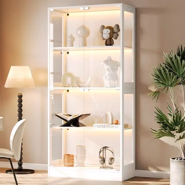 Vetrina espositiva con LED ¨C Minimal ¨C Bianco 4 ripiani 80x35x170cm