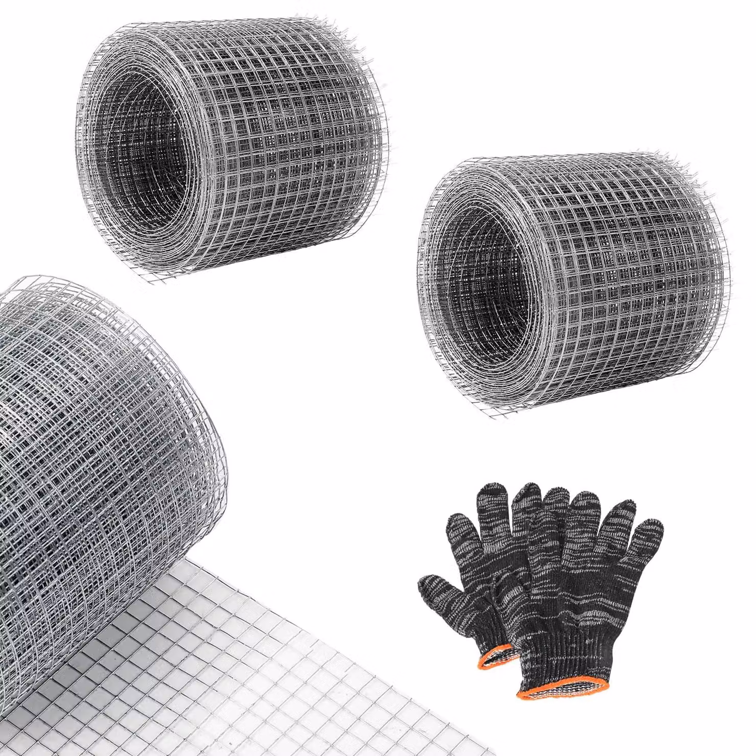 Rete metallica, 2 rotoli, dimensioni 10 cm x 6 m, maglia fine da 7 mm, inclusi guanti